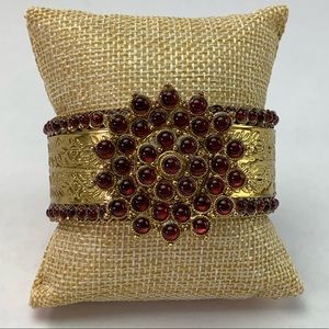 Beautiful brass and red acrylic cabochon bracelet